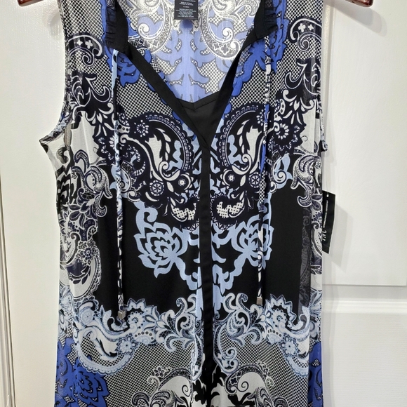 INC Blue and Black Patterned Blouse XL - Picture 1 of 6